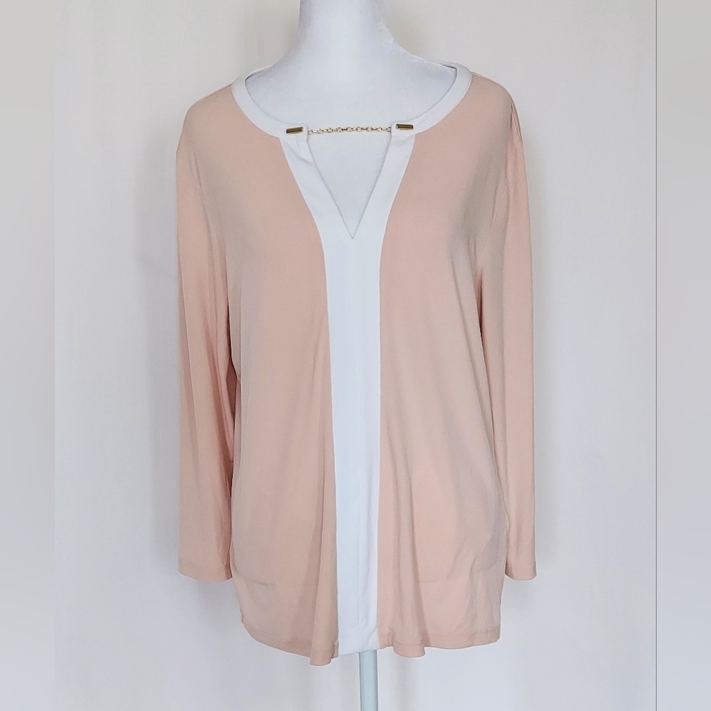 Calvin Klein Long Sleeve White Contrast Top Pink Gold Chain Womens Large